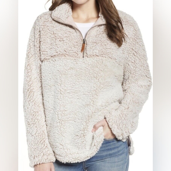 THREAD & SUPPLY  Wubby sherpa pullover 1/4 zipper fluffy smoke rose size large - Picture 5 of 5